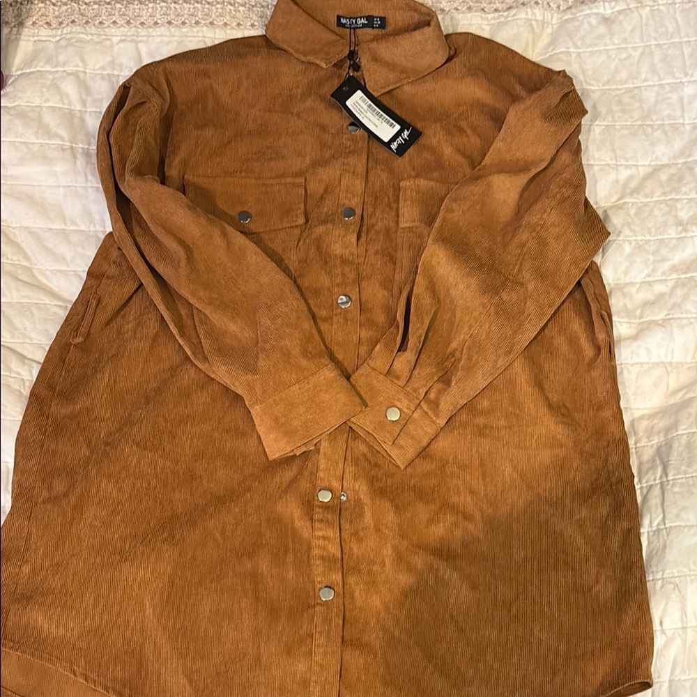 Nasty Gal Tan Corduroy Button-Up Dress